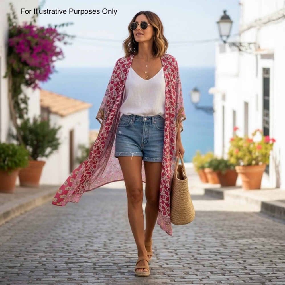 Floral and Peacock Pink Kimono with Pockets and Belt - Picture 8 of 13